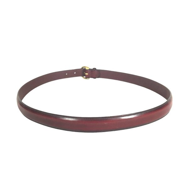 Lands End Mens 38 Dress Belt Burgundy Leather Brass Buckle USA - Picture 2 of 9